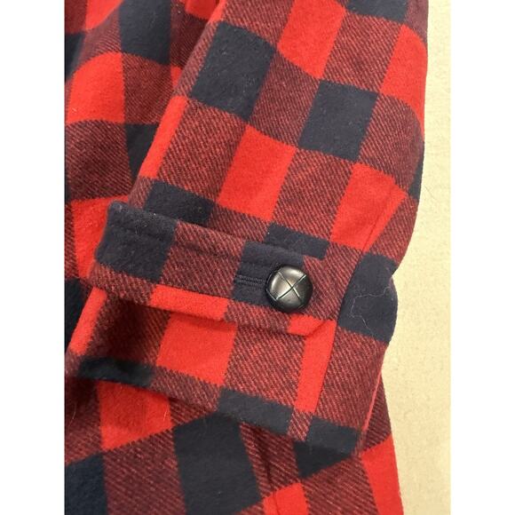 Talbots Womens Pea Coat Red Buffalo Plaid Lined Wool Jacket Sz L 14 Petite Navy - Picture 12 of 16